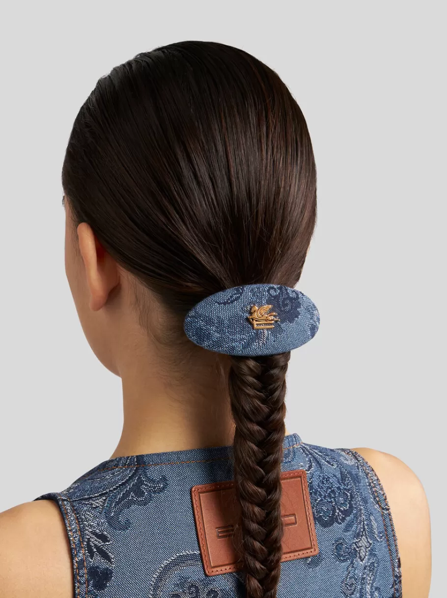 Accessoires Pour Les Cheveux^ETRO BARRETTE À CHEVEUX EN DENIM JACQUARD BLEUMARINE