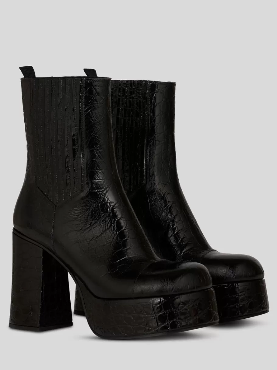 Bottes Et Bottines^ETRO PRINTED LEATHER PLATFORM ANKLE BOOTS NOIR